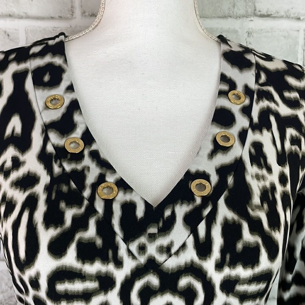 Size P Calvin Klein Cheetah Dress 3/4 Sleeve Gold Circles at Neckline Fall Dress - Picture 5 of 8